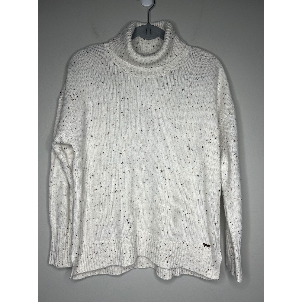 Calvin Klein Speckled Confetti Knit Turtleneck Sweater Ivory Cream Women's M